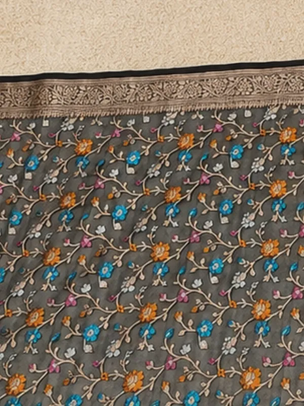 Tarini_Jamdani_Kora_Banarasi_Silk_Saree_Charcoal_Gray