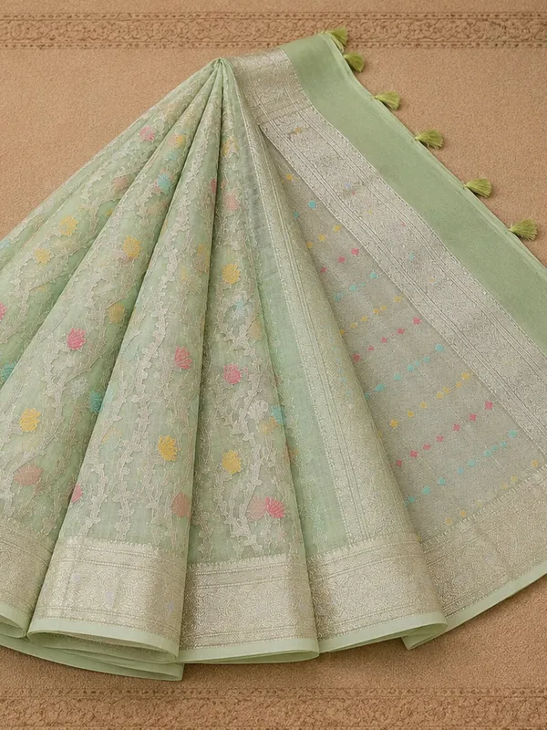 Tarini_Jamdani_Kora_Banarasi_Silk_Saree_Pistachio_Green