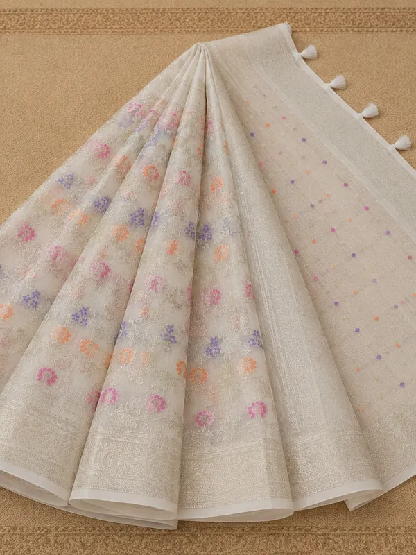Tarini_Jamdani_Kora_Banarasi_Silk_Saree_Ivory_White