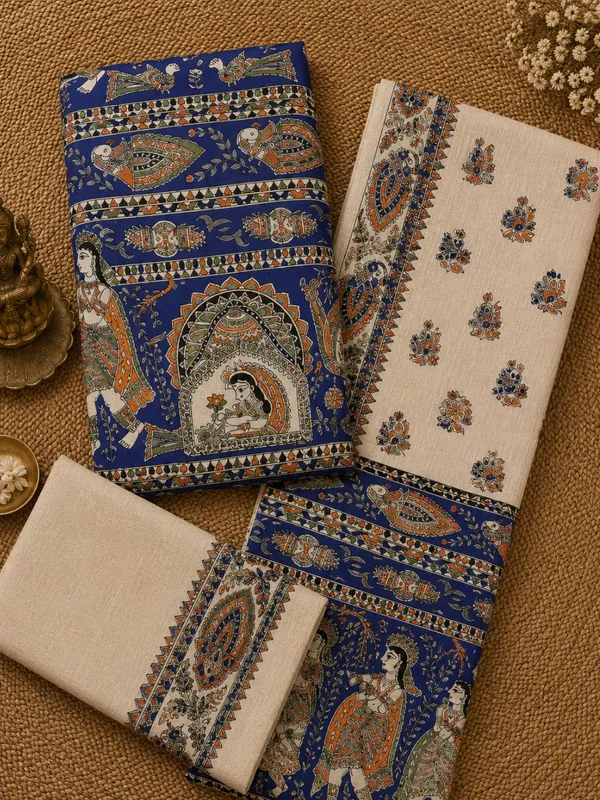 Hastakala_Khadi_Cotton_Madhubani_Suit_Set_(T+B+D)_Cobalt_Blue