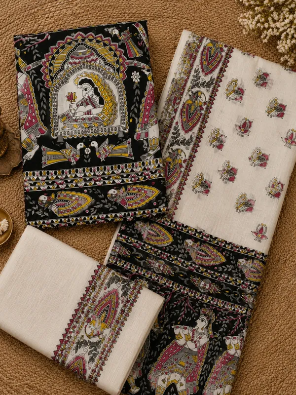 Hastakala_Khadi_Cotton_Madhubani_Suit_Set_(T+B+D)_Jet_Black