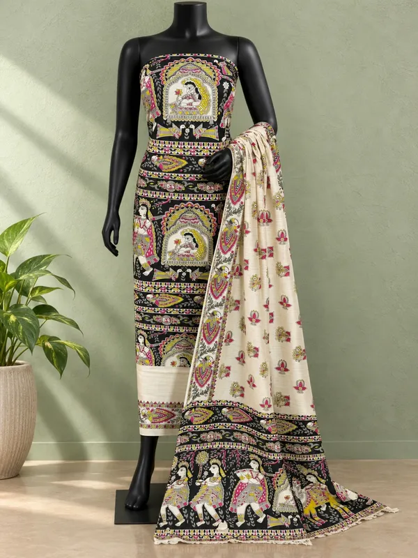 Hastakala_Khadi_Cotton_Madhubani_Suit_Set_(T+B+D)_Jet_Black