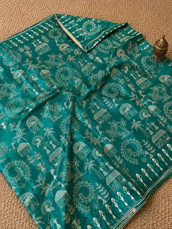 Parampara_Silkmark_Tussar_Silk_Embroidery_Saree_Emerald_Green