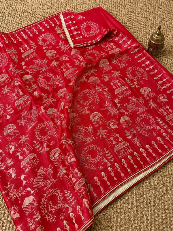 Parampara_Silkmark_Tussar_Silk_Embroidery_Saree_Berry_Red
