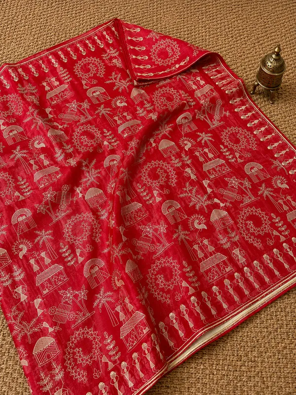 Parampara_Silkmark_Tussar_Silk_Embroidery_Saree_Crimson_Red