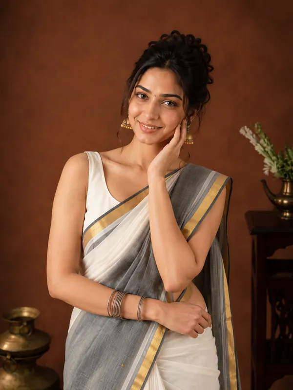 Aarohi_Pure_Handloom_Mul_Cotton_Sequin_Saree_White_&_Gray