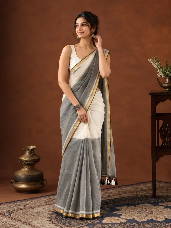 Aarohi_Pure_Handloom_Mul_Cotton_Sequin_Saree_White_&_Gray