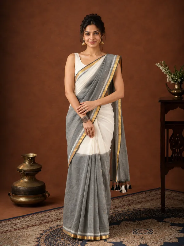Aarohi_Pure_Handloom_Mul_Cotton_Sequin_Saree_White_&_Gray