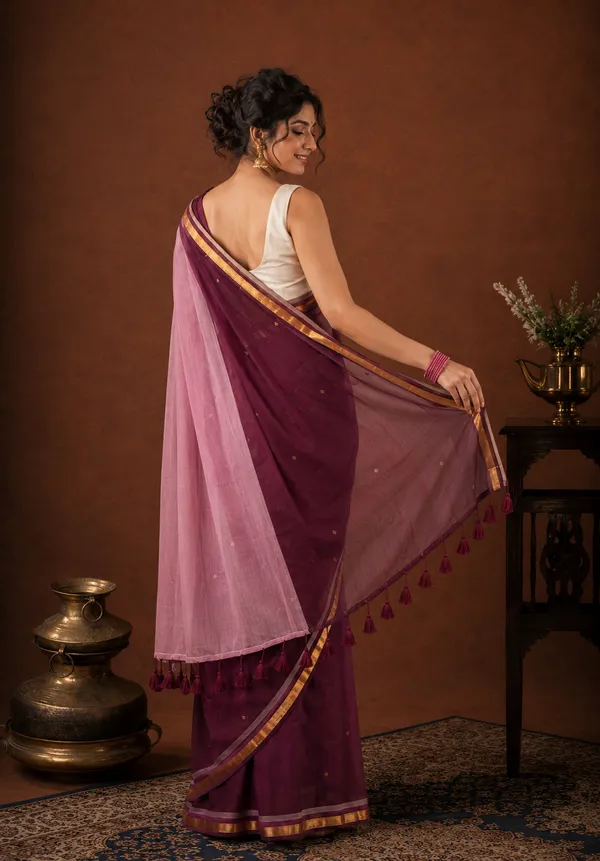 Aarohi_Pure_Handloom_Mul_Cotton_Sequin_Saree_Burgundy_&_Mauve