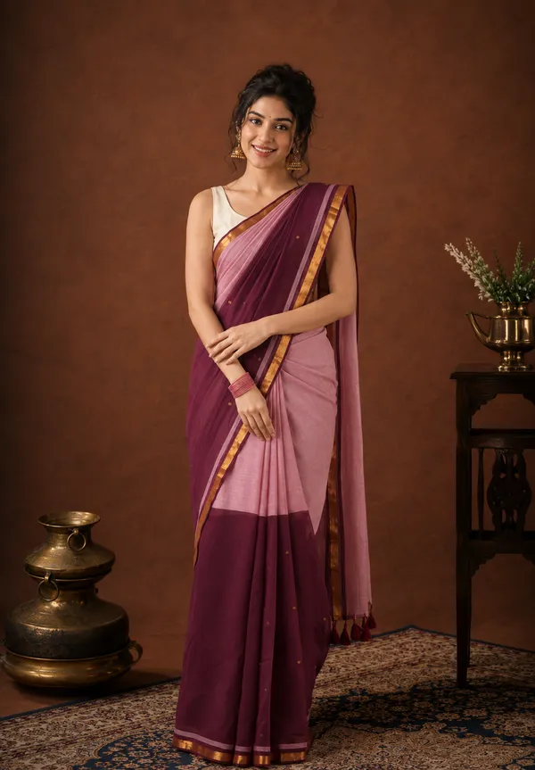 Aarohi_Pure_Handloom_Mul_Cotton_Sequin_Saree_Burgundy_&_Mauve