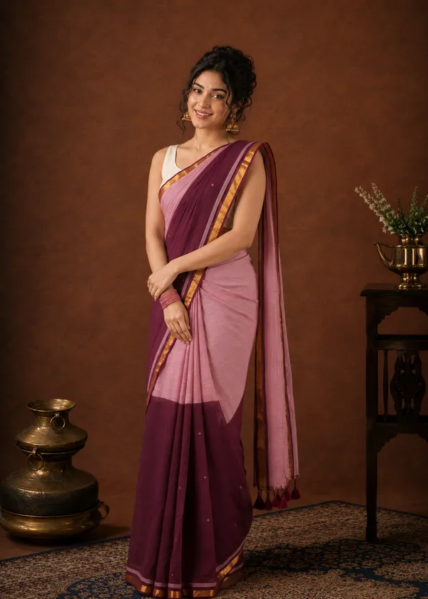 Aarohi_Pure_Handloom_Mul_Cotton_Sequin_Saree_Burgundy_&_Mauve