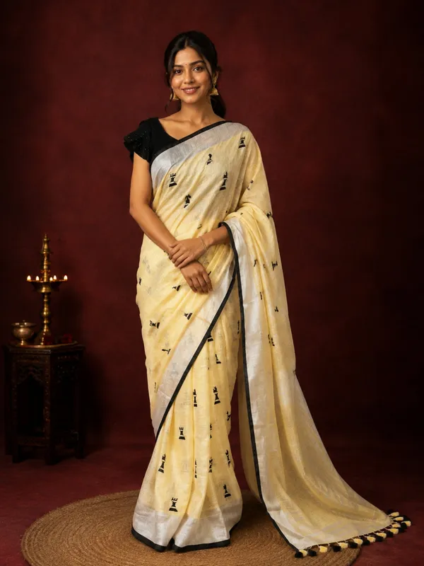 Aakriti_Pure_Linen_Embroidered_Saree_Pale_Yellow