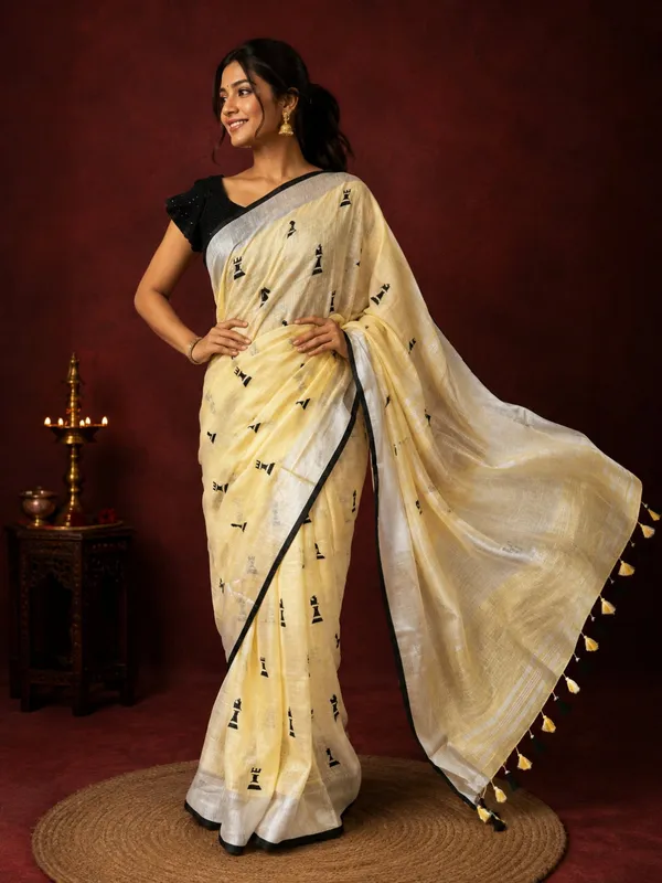 Aakriti_Pure_Linen_Embroidered_Saree_Pale_Yellow