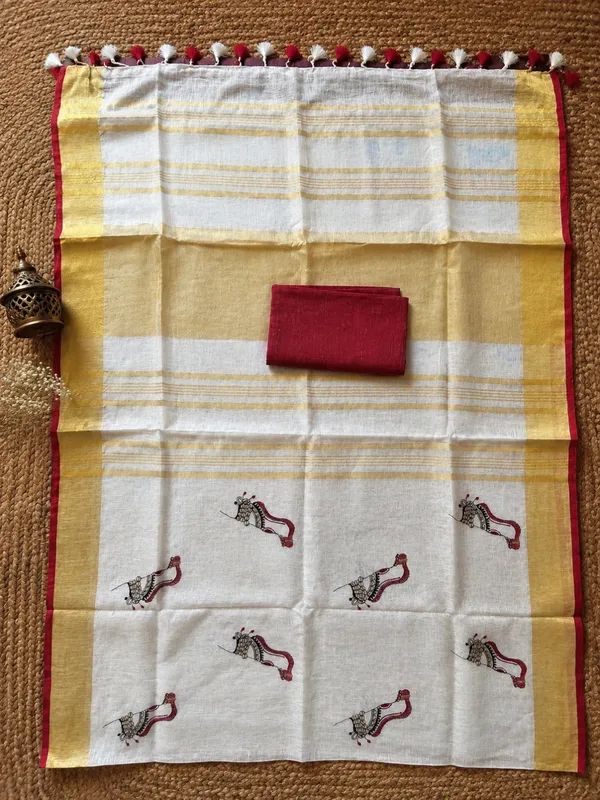 Aakriti_Pure_Linen_Embroidered_Saree_Ivory_White