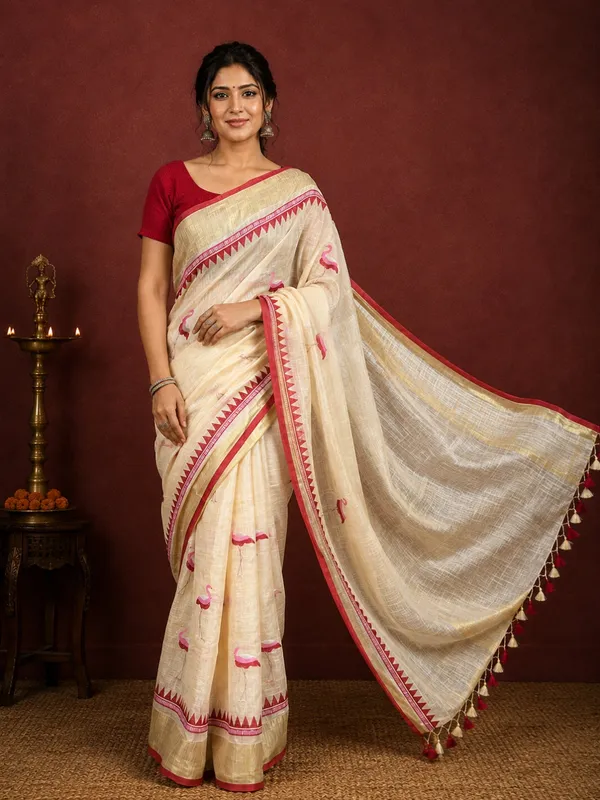 Aakriti_Pure_Linen_Embroidered_Saree_Soft_Cream