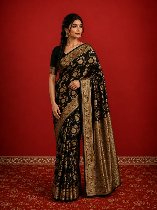 Ambar_Mashru_Katan_Silk_Heavy_Floral_Buta_Saree_Black
