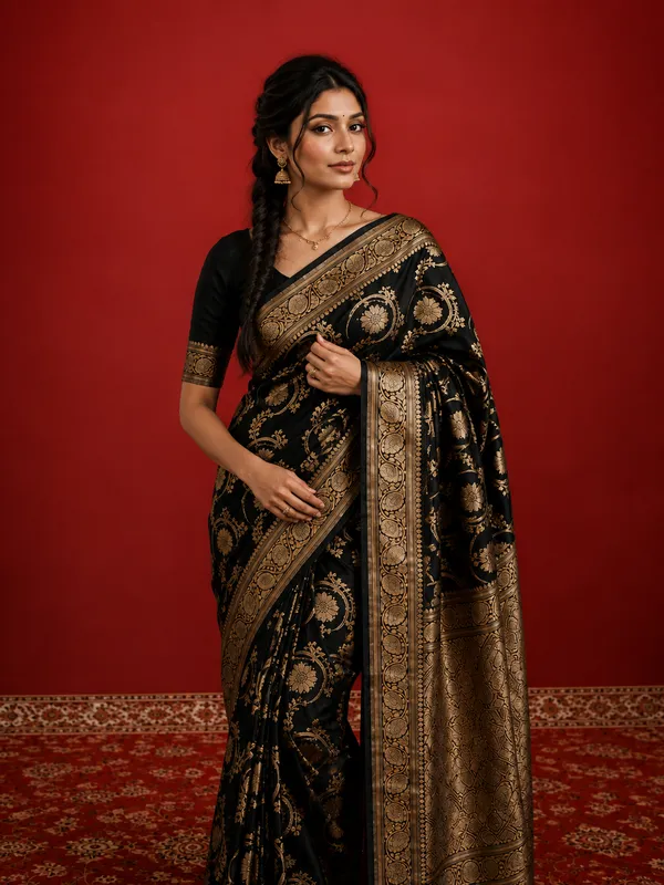 Ambar_Mashru_Katan_Silk_Heavy_Floral_Buta_Saree_Black