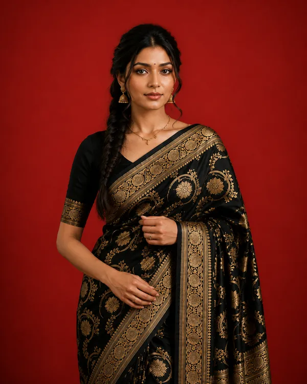Ambar_Mashru_Katan_Silk_Heavy_Floral_Buta_Saree_Black