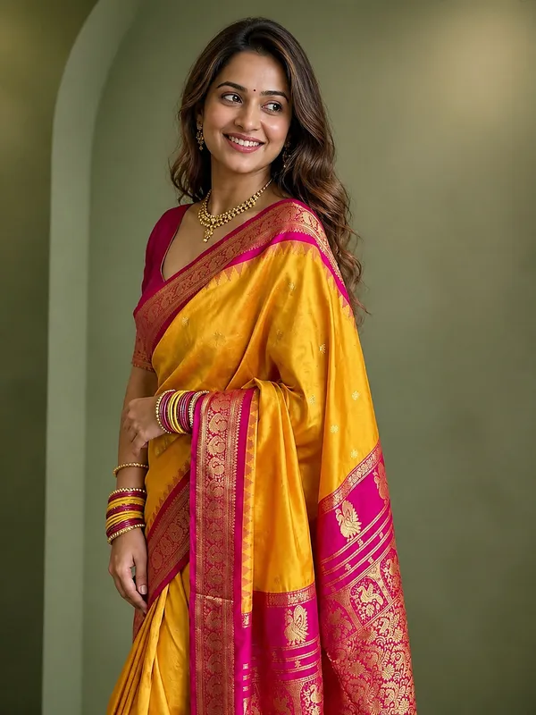 Saanjh_Paithani_Silk_Peacock_Handloom_Saree_Mango_Yellow