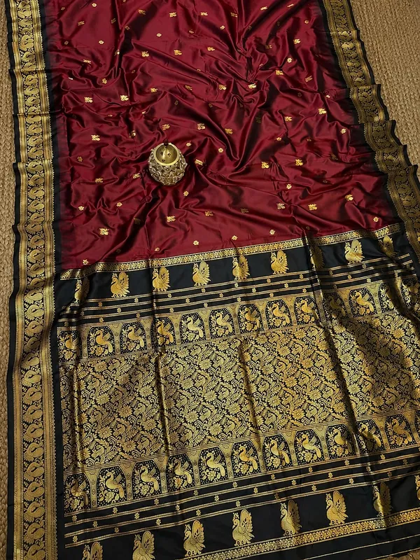 Saanjh_Paithani_Silk_Peacock_Handloom_Saree_Deep_Maroon