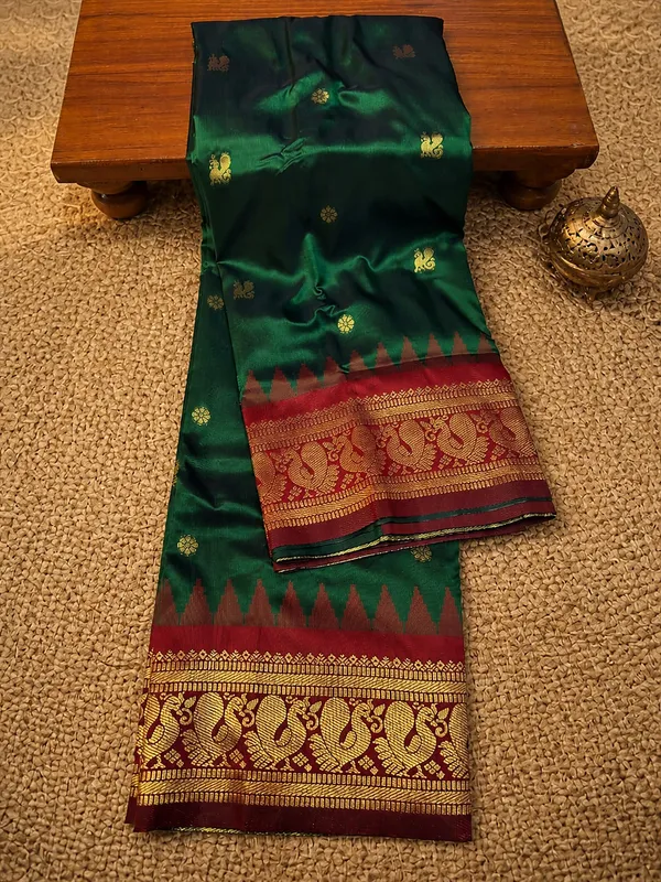 Saanjh_Paithani_Silk_Peacock_Handloom_Saree_Emerald_Green