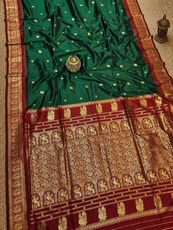 Saanjh_Paithani_Silk_Peacock_Handloom_Saree_Emerald_Green