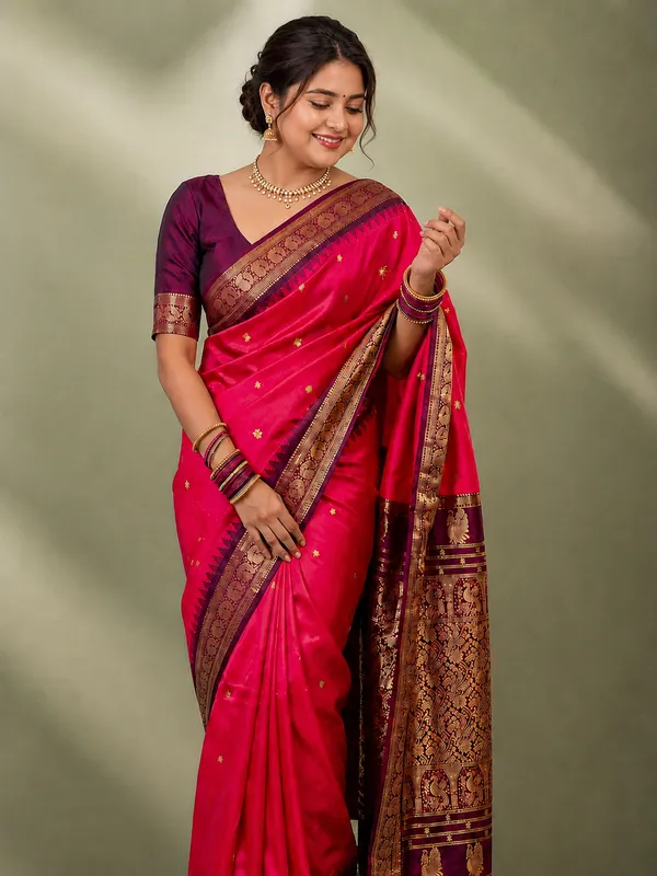 Saanjh_Paithani_Silk_Peacock_Handloom_Saree_Rani_Pink
