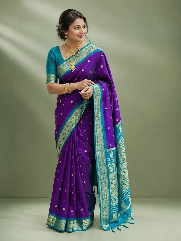 Saanjh_Paithani_Silk_Peacock_Handloom_Saree_Purple