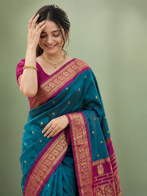 Saanjh_Paithani_Silk_Peacock_Handloom_Saree_Deep_Teal