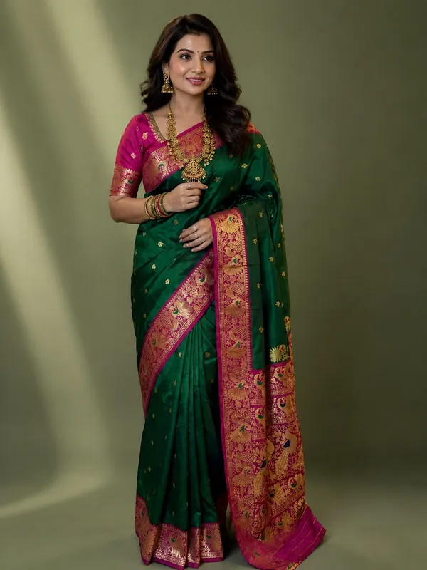 Mihira_Peshwai_Paithani_Silk_Handloom_Saree_Emerald_Green