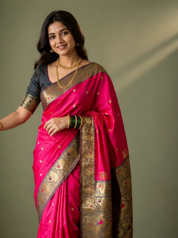 Mihira_Peshwai_Paithani_Silk_Handloom_Saree_Fuchsia_Pink