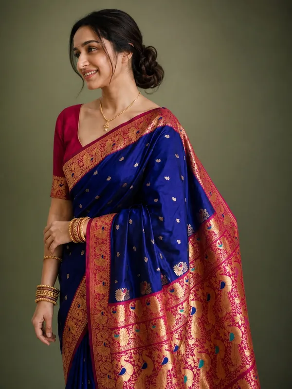 Mihira_Peshwai_Paithani_Silk_Handloom_Saree_Vibrant_Blue