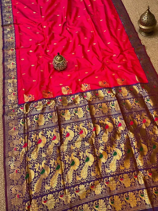 Mihira_Peshwai_Paithani_Silk_Handloom_Saree_Coral_Red
