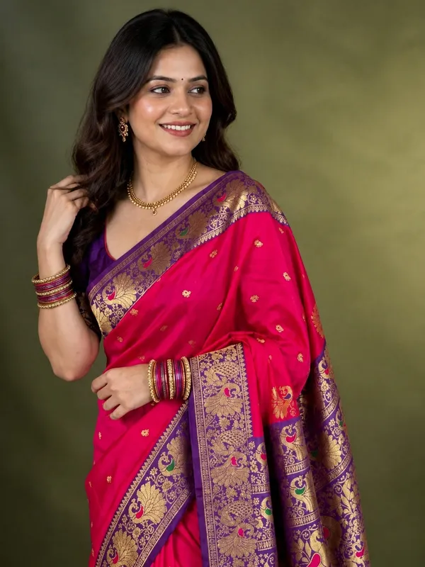 Mihira_Peshwai_Paithani_Silk_Handloom_Saree_Coral_Red