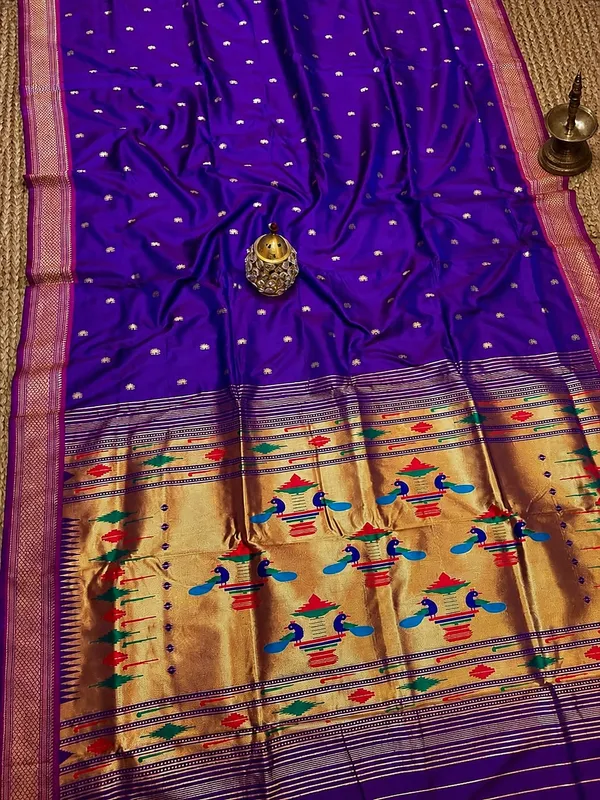 Rajshree_Double_Pallu_Paithani_Silk_Saree_Deep_Violet