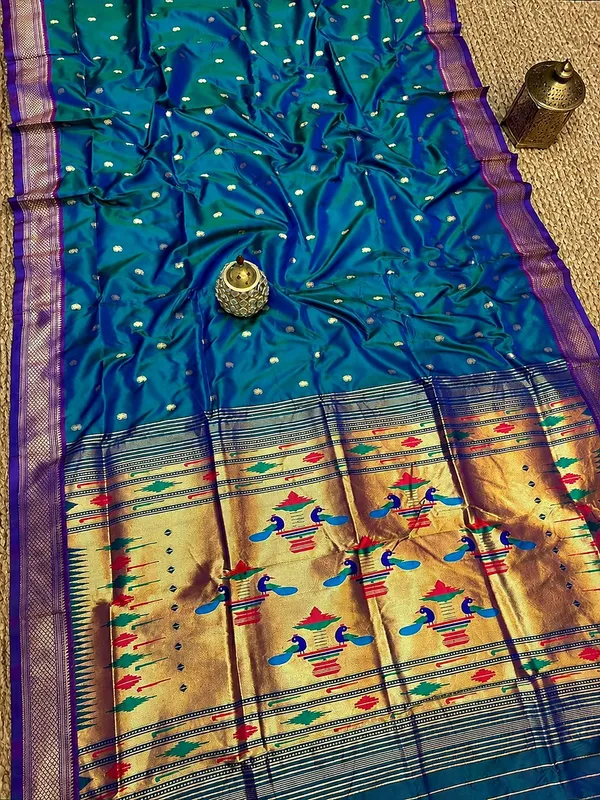 Rajshree_Double_Pallu_Paithani_Silk_Saree_Deep_Teal