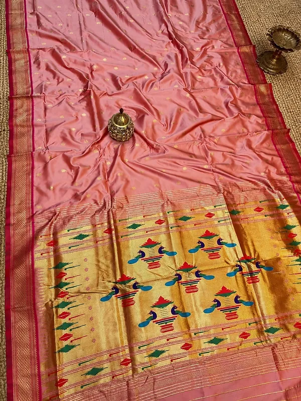 Rajshree_Double_Pallu_Paithani_Silk_Saree_Rose_Pink