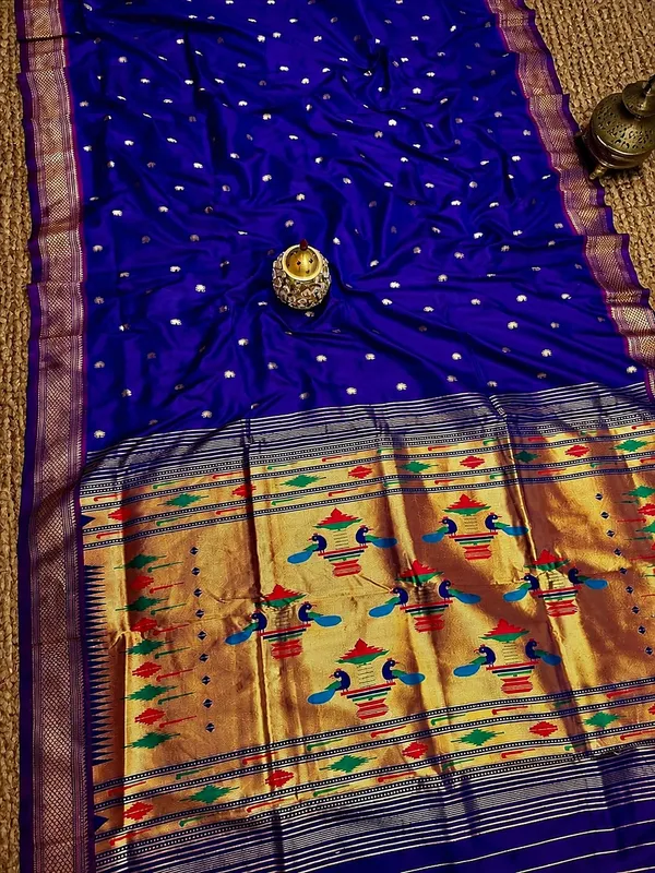 Rajshree_Double_Pallu_Paithani_Silk_Saree_Indigo_Blue