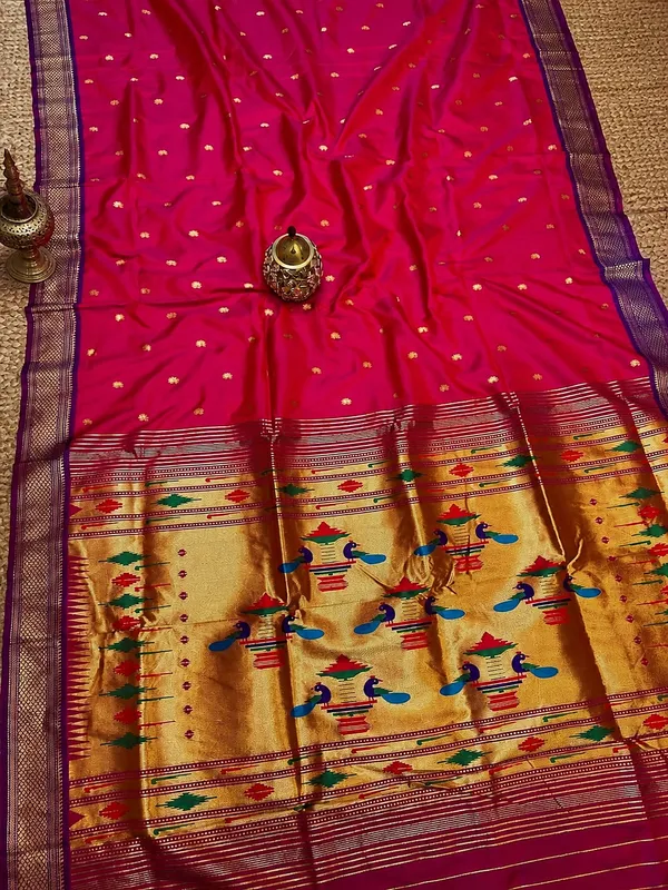 Rajshree_Double_Pallu_Paithani_Silk_Saree_Magenta_Pink