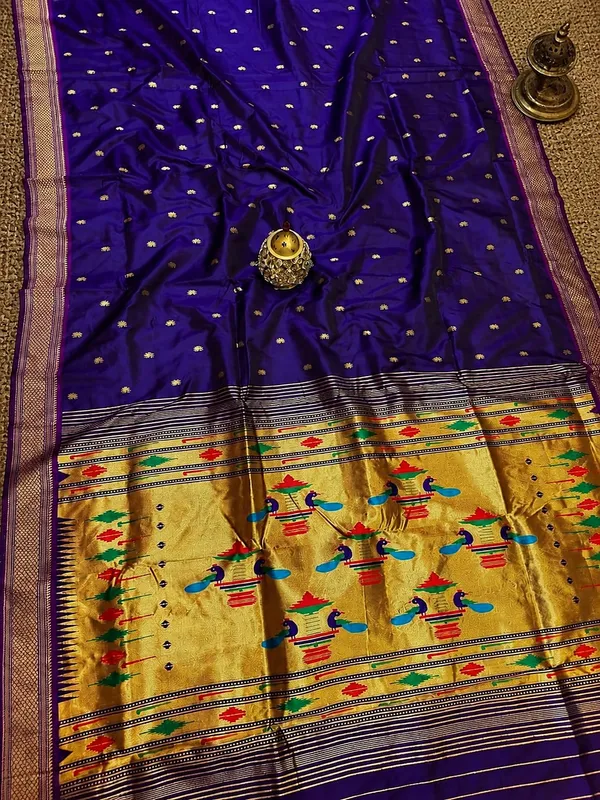 Rajshree_Double_Pallu_Paithani_Silk_Saree_Indigo
