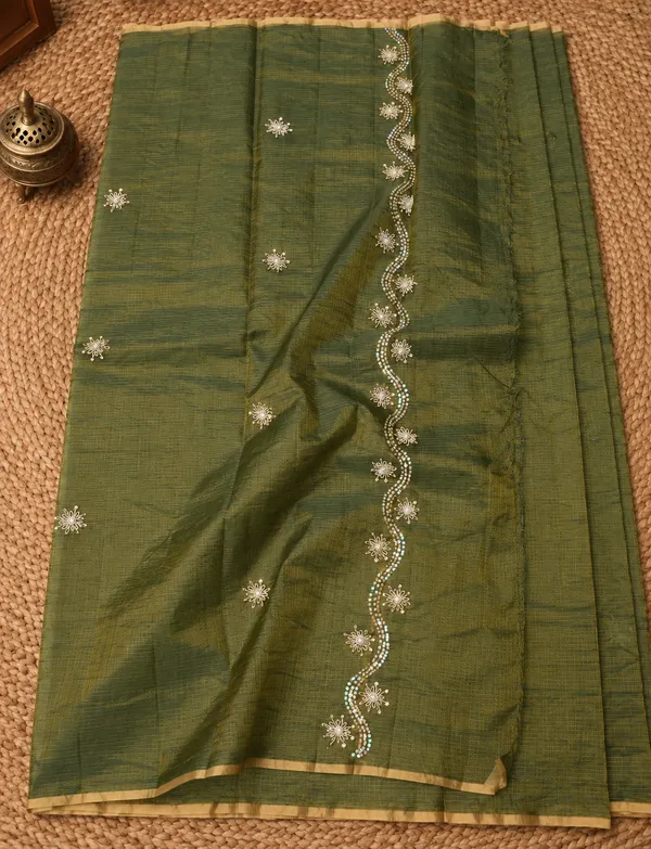 Abhaya_Pure_Tissue_Silk_Kota_Doria_Saree_Olive_Green