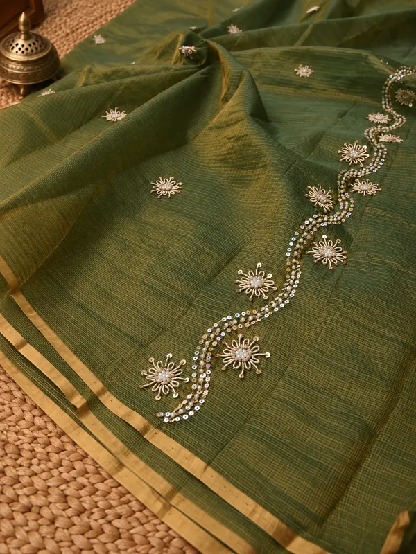 Abhaya_Pure_Tissue_Silk_Kota_Doria_Saree_Olive_Green