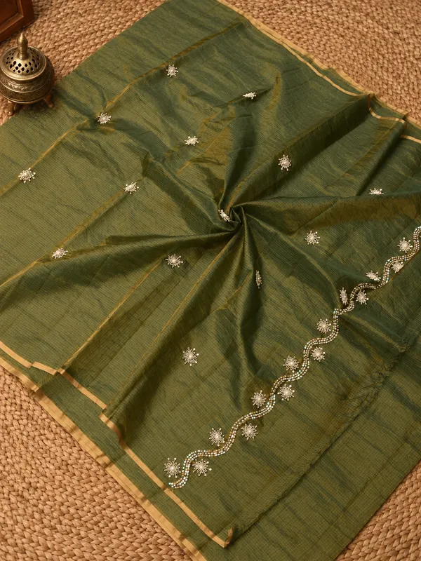 Abhaya_Pure_Tissue_Silk_Kota_Doria_Saree_Olive_Green
