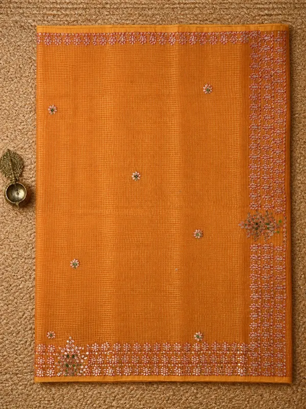 Ghoomar_Kota_Doria_Gota_Patti_Saree_Warm_Orange