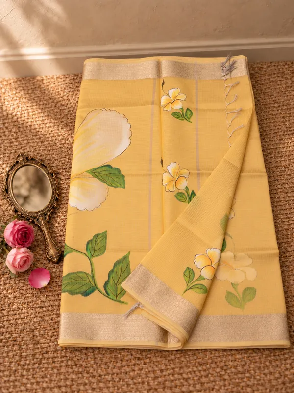 Milana_Kota_Doria_Semi_Silk_Hand-Painted_Saree_Sunny_Yellow