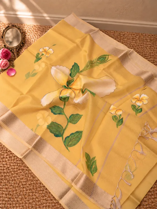 Milana_Kota_Doria_Semi_Silk_Hand-Painted_Saree_Sunny_Yellow
