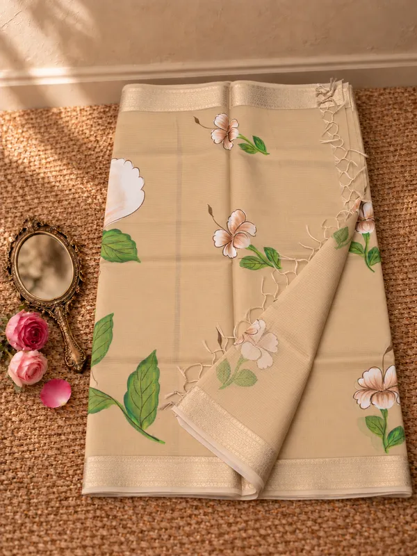 Milana_Kota_Doria_Semi_Silk_Hand-Painted_Saree_Muted_Beige