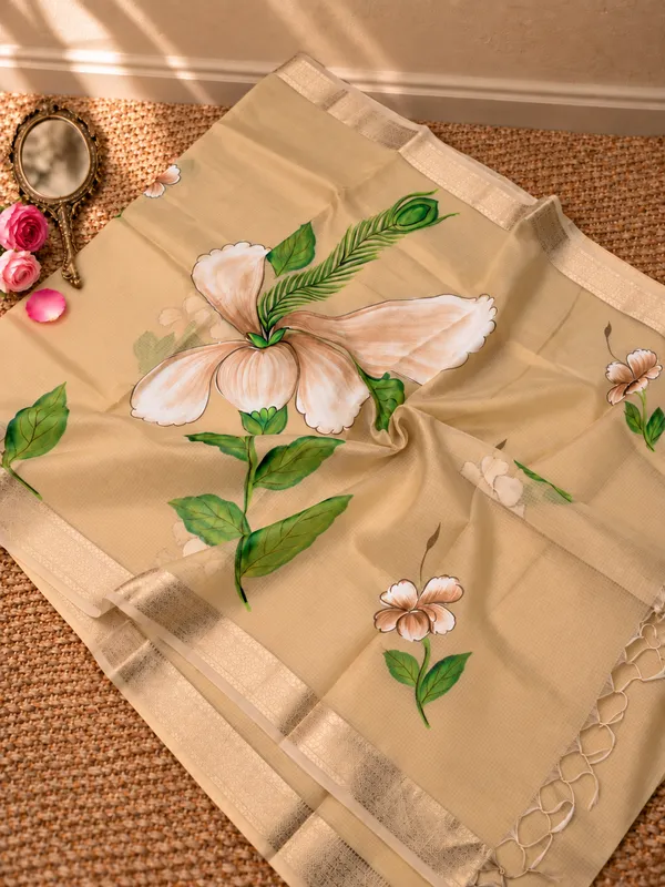 Milana_Kota_Doria_Semi_Silk_Hand-Painted_Saree_Muted_Beige