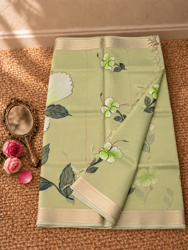 Milana_Kota_Doria_Semi_Silk_Hand-Painted_Saree_Sage_Green