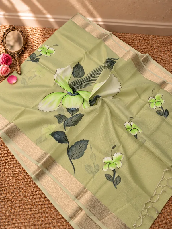 Milana_Kota_Doria_Semi_Silk_Hand-Painted_Saree_Sage_Green